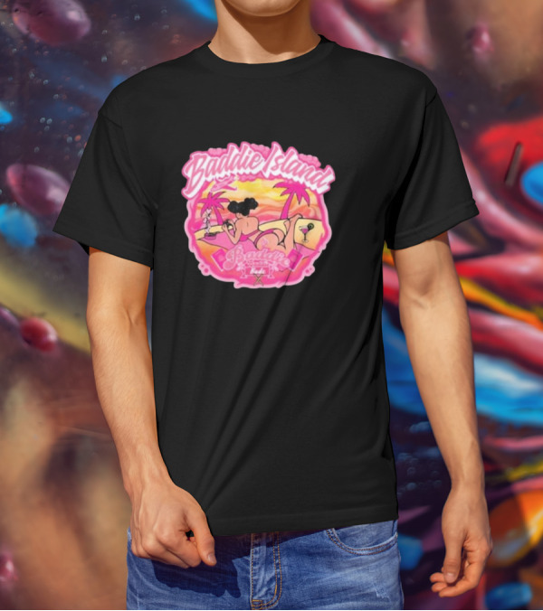 Baddie Island Summer Scene With Palm Trees And Cocktail Imagery - Baddie Budz Vibe T-Shirt