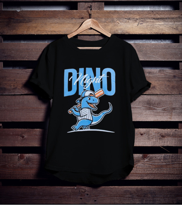 Dino Night Baseball Player Dinosaur In Cap With Bat T-Shirt