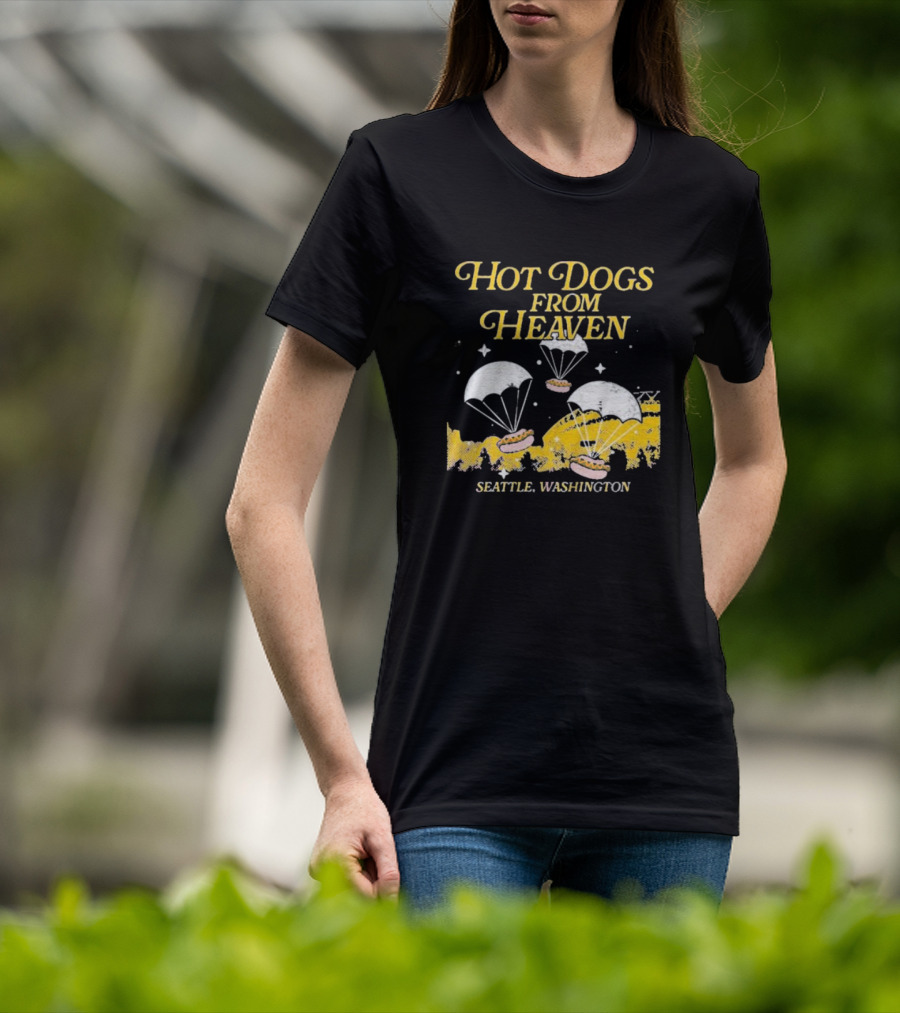 Hot Dogs From Heaven Parachuting Over Seattle Washington T-Shirt