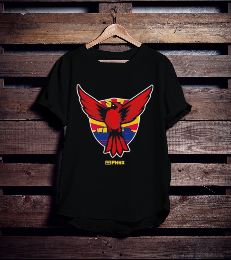 PHNX Cardinals Red Bird Emblem With Arizona Flag Shield T-Shirt