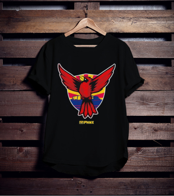 PHNX Cardinals Red Bird Emblem With Arizona Flag Shield T-Shirt