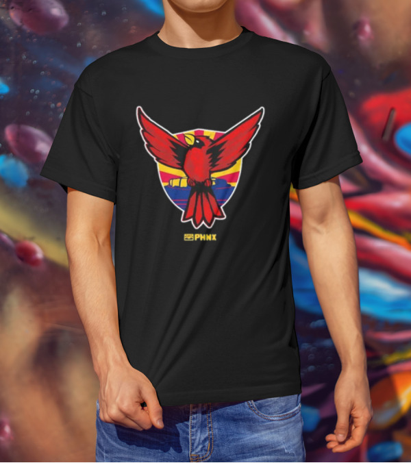 PHNX Cardinals Red Bird Emblem With Arizona Flag Shield T-Shirt