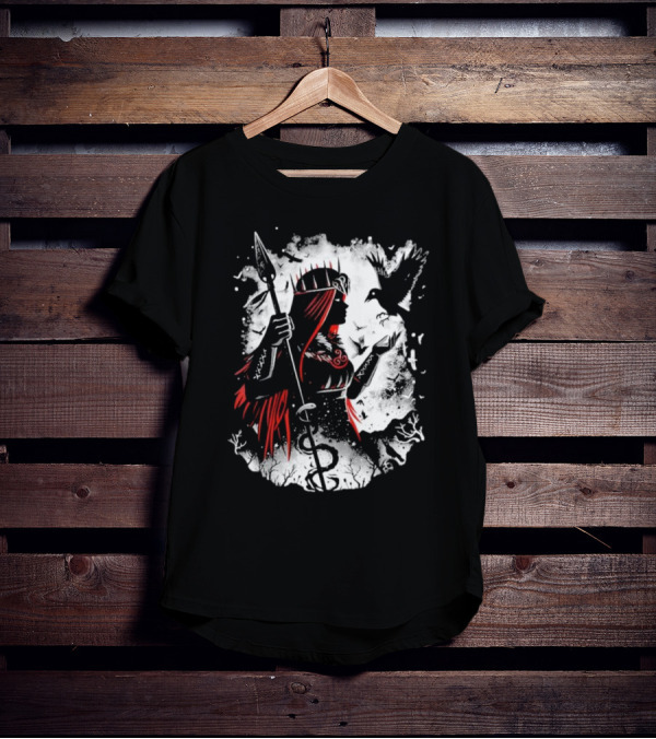 Goddess Of Fate And War With Spear And Raven T-Shirt