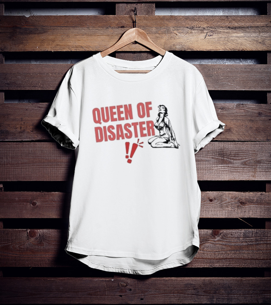 Queen Of Disaster Retro Comic Style Pin-Up Bold Red Typography T-Shirt