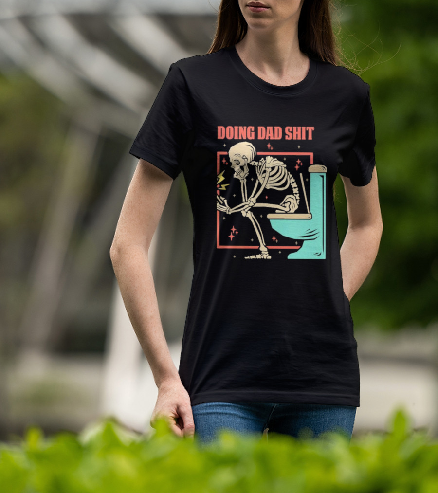 Skeleton Doing Dad Shit With Toilet And Comic Vibes T-Shirt