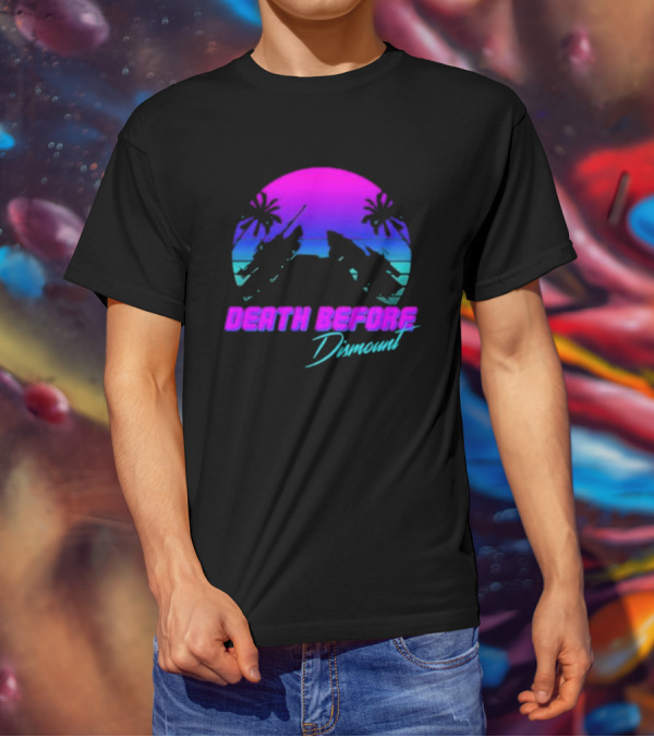 Tactically Jaded Death Before Dismount Retro Sunset Palms Rocket T-Shirt