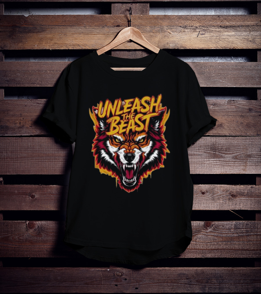 Unleash The Beast Wolf Head Fire T-Shirt