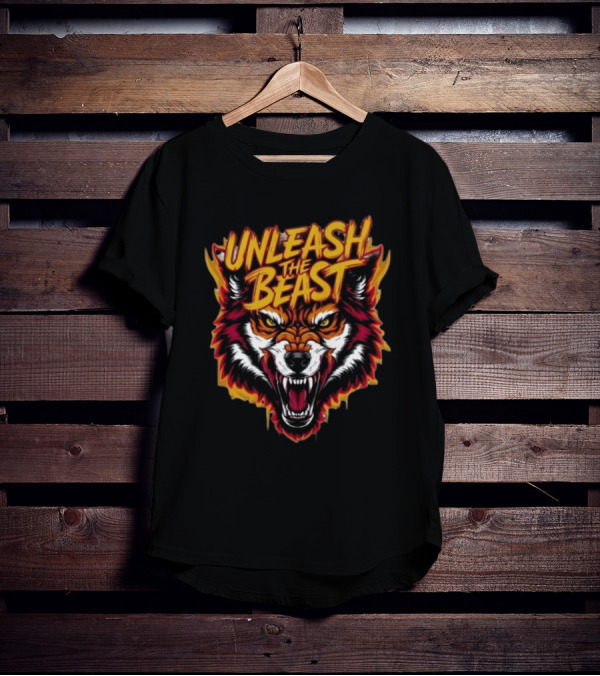 Unleash The Beast Wolf Head Fire T-Shirt