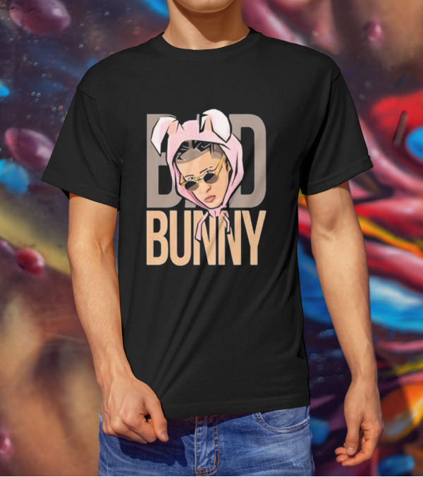 BAD BUNNY Essential Pink Bunny Hoodie Sunglasses T-Shirt