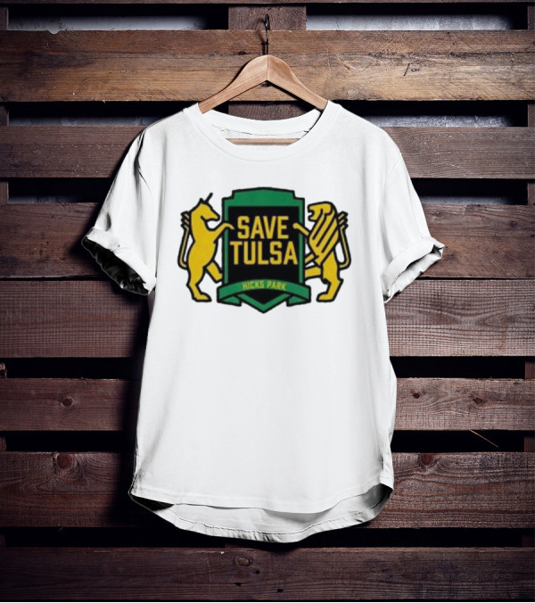 Save Tulsa Kicks Park Yellow Lion And Griffin Shield T-Shirt