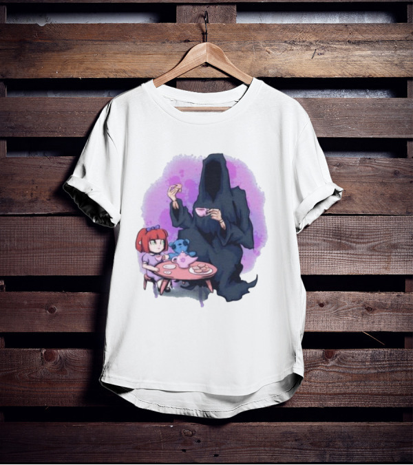 Tea Party With Grim Reaper And Little Girl T-Shirt