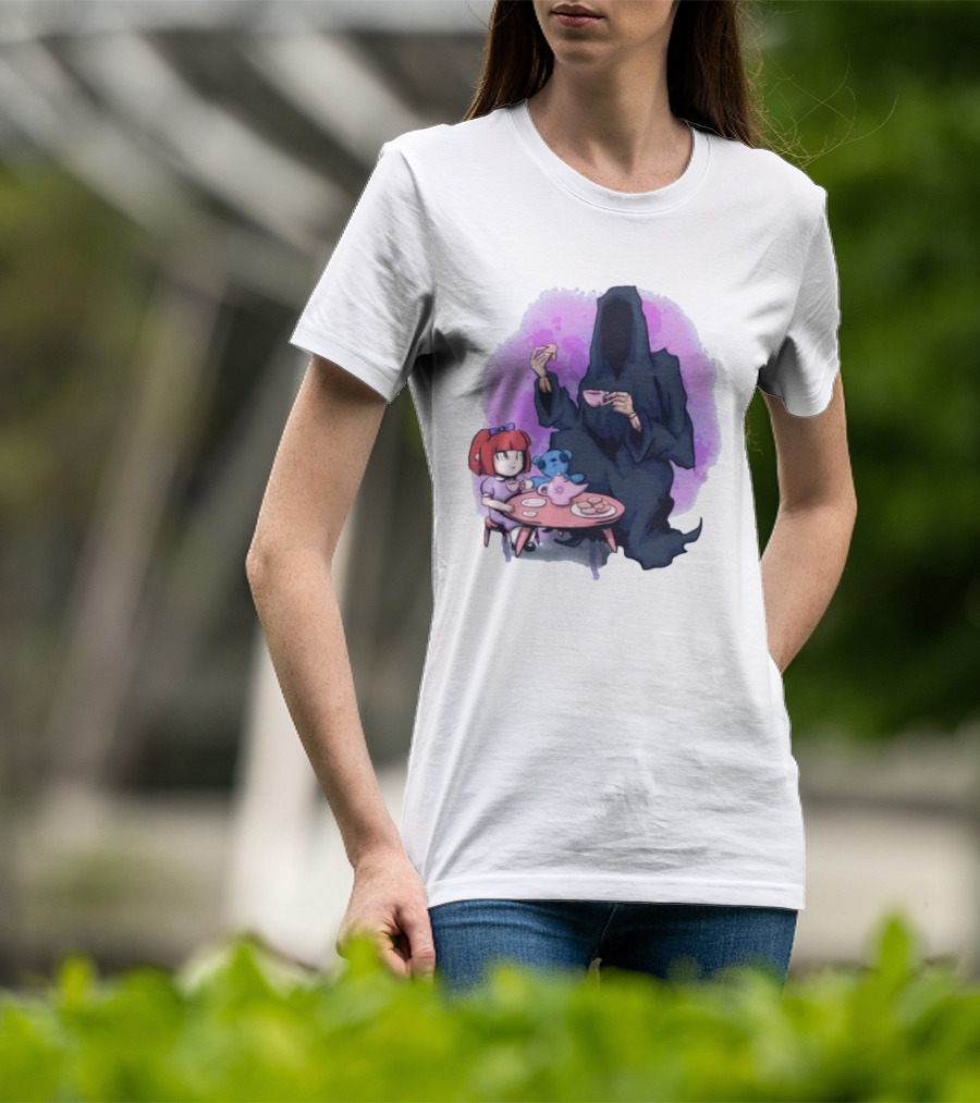 Tea Party With Grim Reaper And Little Girl T-Shirt