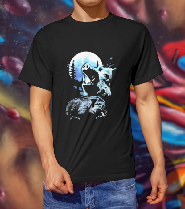 Wild Boar Howling At The Moon Men’s Forest Night Scene T-Shirt