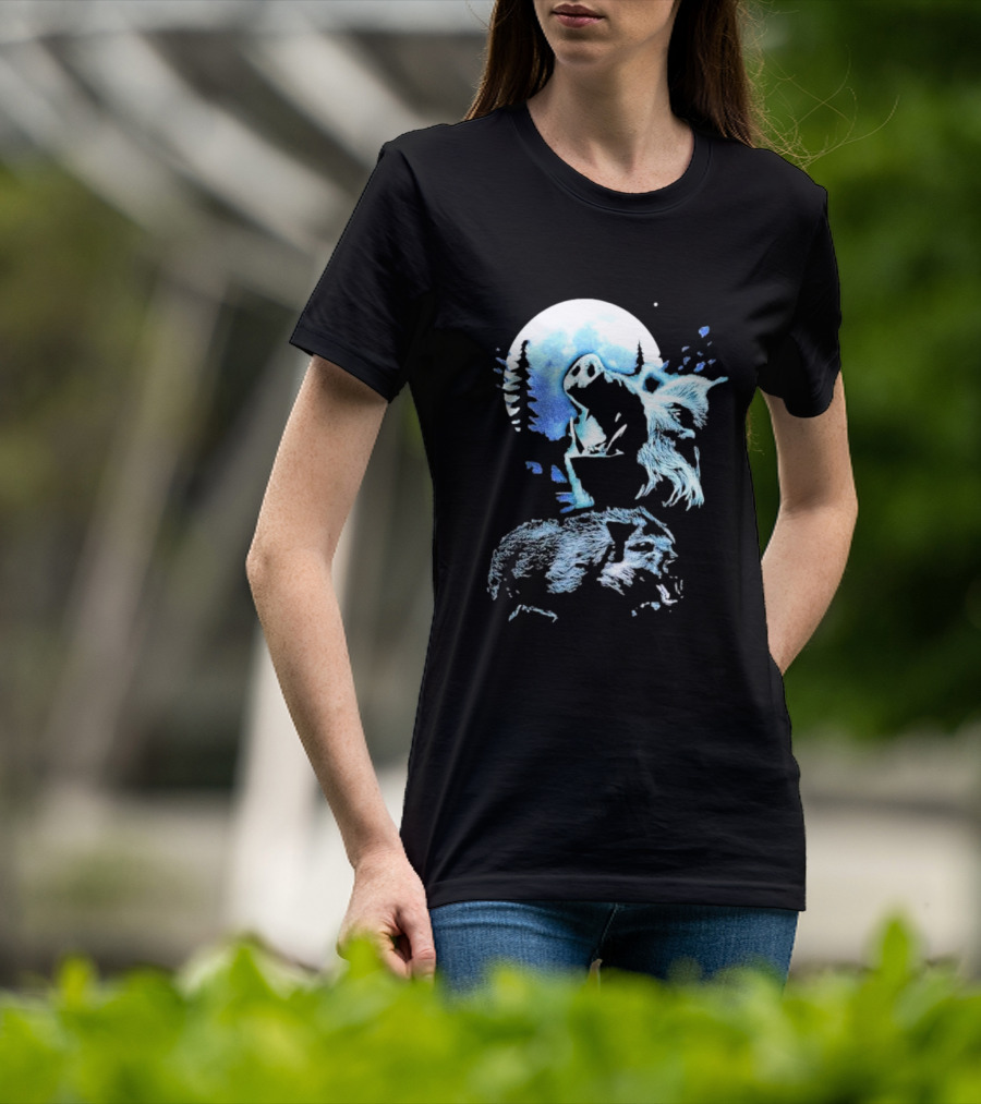 Wild Boar Howling At The Moon Men’s Forest Night Scene T-Shirt