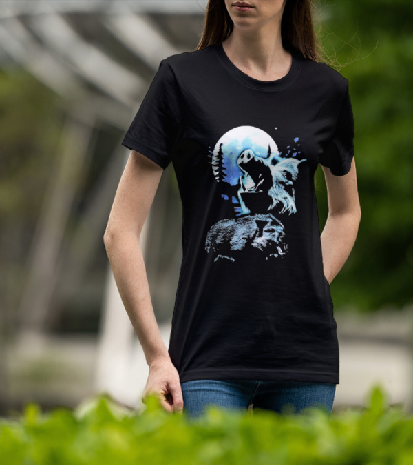 Wild Boar Howling At The Moon Men’s Forest Night Scene T-Shirt