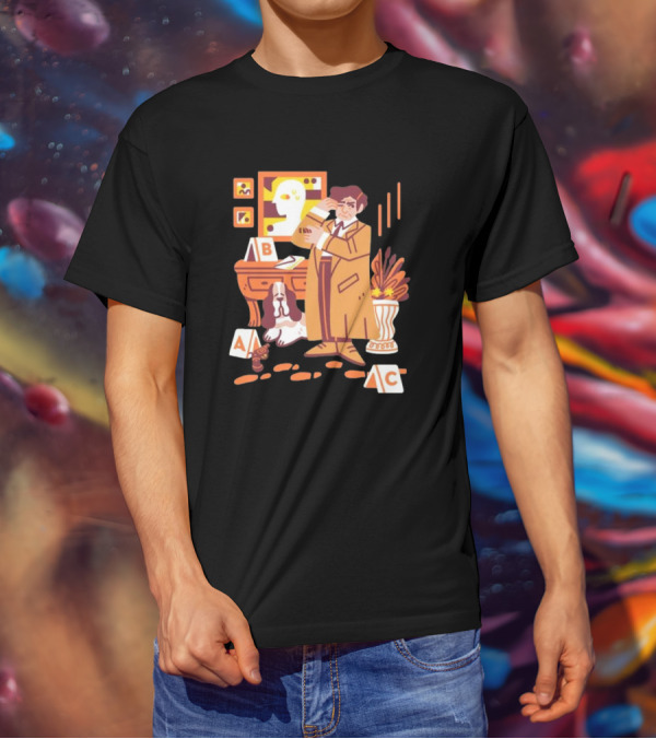 Just One More Thing Columbo Detective Classic Scene With Dog And ABC Cards T-Shirt