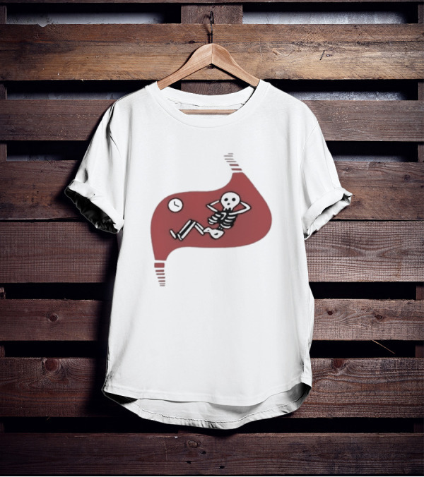 Falins Stomach Skeleton Relaxing Inside Red Shape T-Shirt