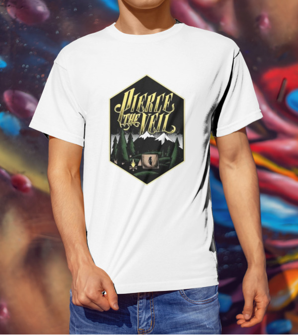 Pierce The Veil Mountain Tent Campfire Forest Scene T-Shirt