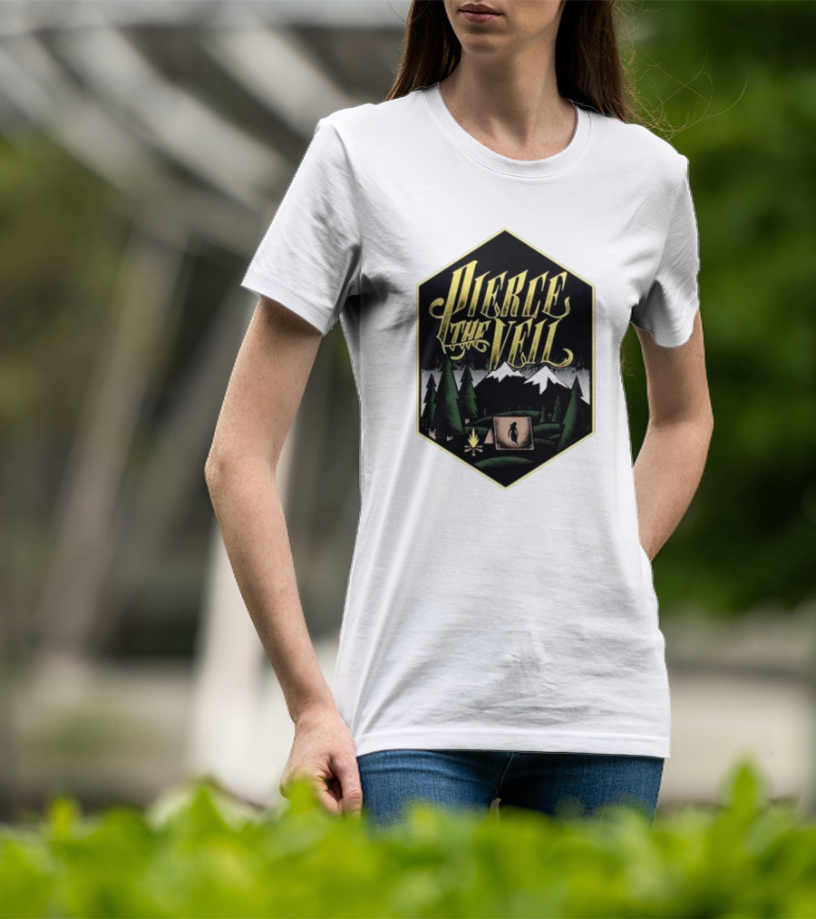 Pierce The Veil Mountain Tent Campfire Forest Scene T-Shirt