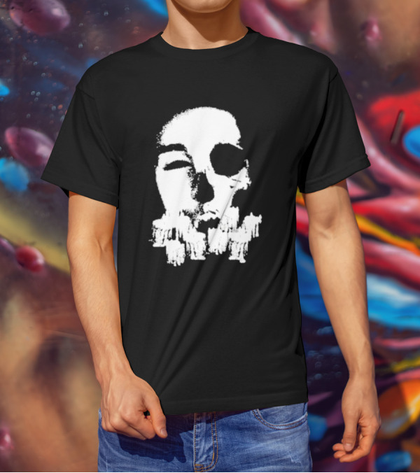 Turnabout Grayscale Face With Abstract Text T-Shirt