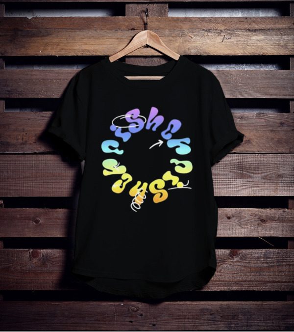 Fisher Black Rainbow Trippy Spiral Typography T-Shirt