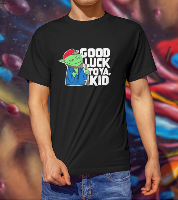 Good Luck To Ya Kid Green Character With Red Hat And Stick T-Shirt