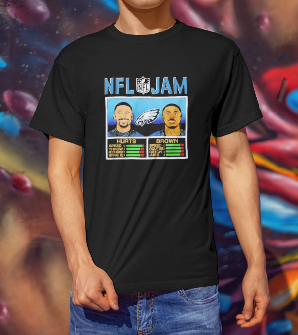 NFL Jam Hurts Brown Philadelphia Eagles Speed Accuracy Ratings T-Shirt