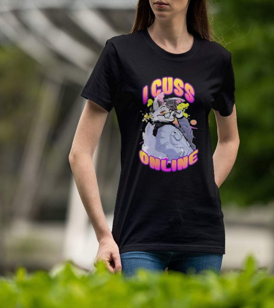 I Cuss Online By Hell Grip Wolf Cartoon Character With Jacket And Sunglasses T-Shirt