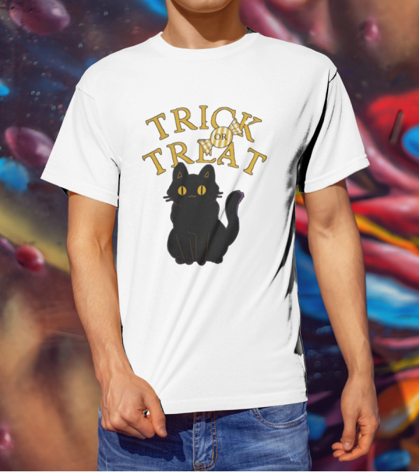 Trick Or Treat Candy Black Cat Halloween T-Shirt