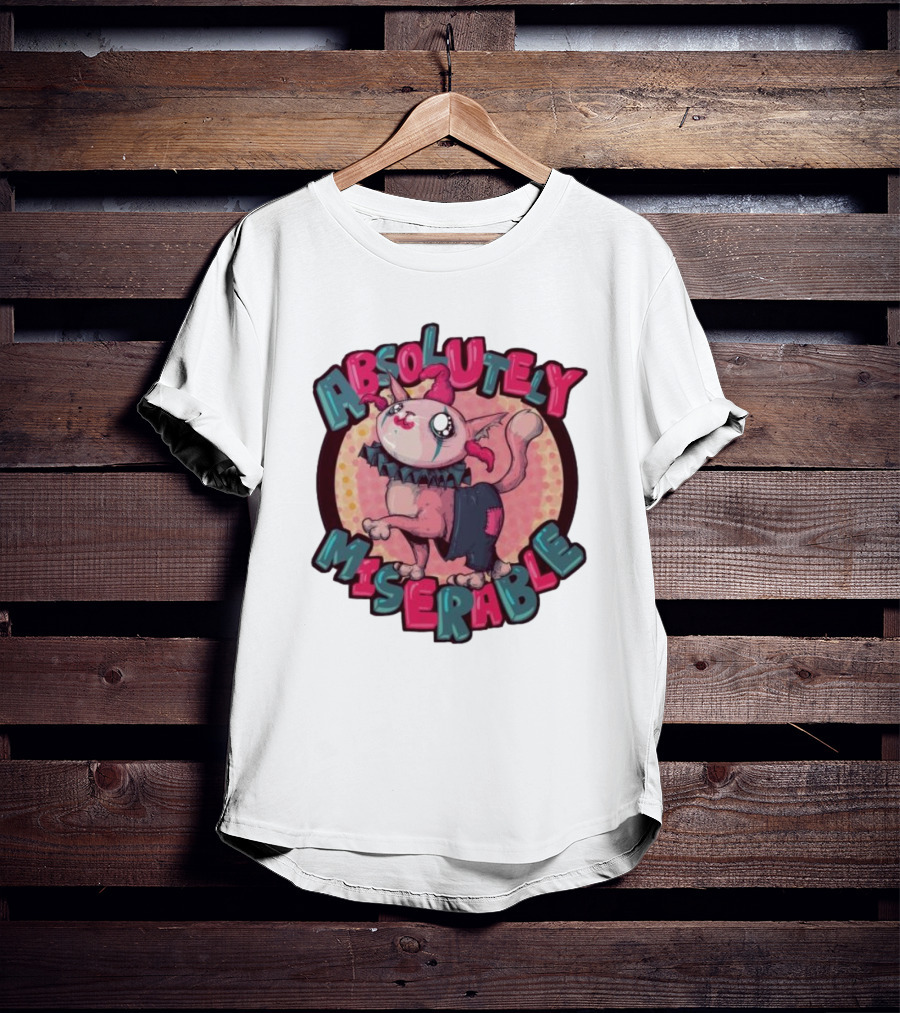 Absolutely Miserable Patchwork Cat With Puffy Text T-Shirt