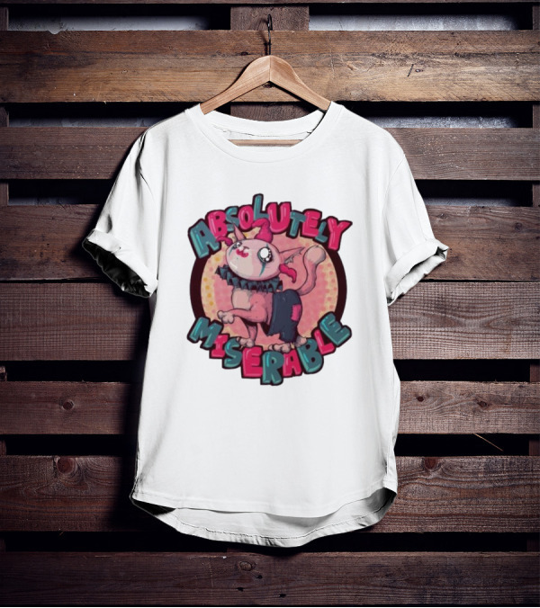 Absolutely Miserable Patchwork Cat With Puffy Text T-Shirt