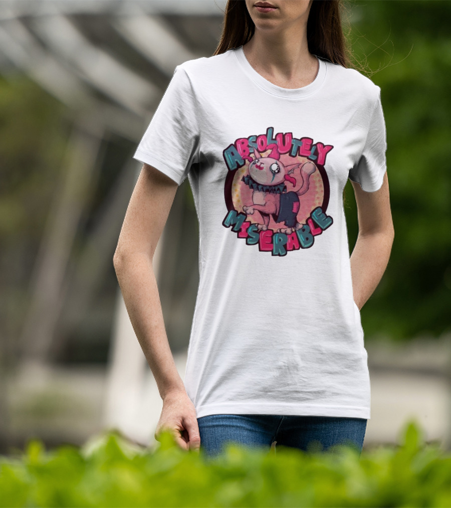 Absolutely Miserable Patchwork Cat With Puffy Text T-Shirt