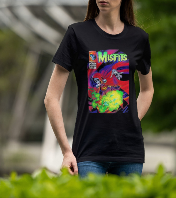 Misfits Yesterdays Death Skeleton Comic Cover 31 Skulls Purple Red Green Smoke T-Shirt
