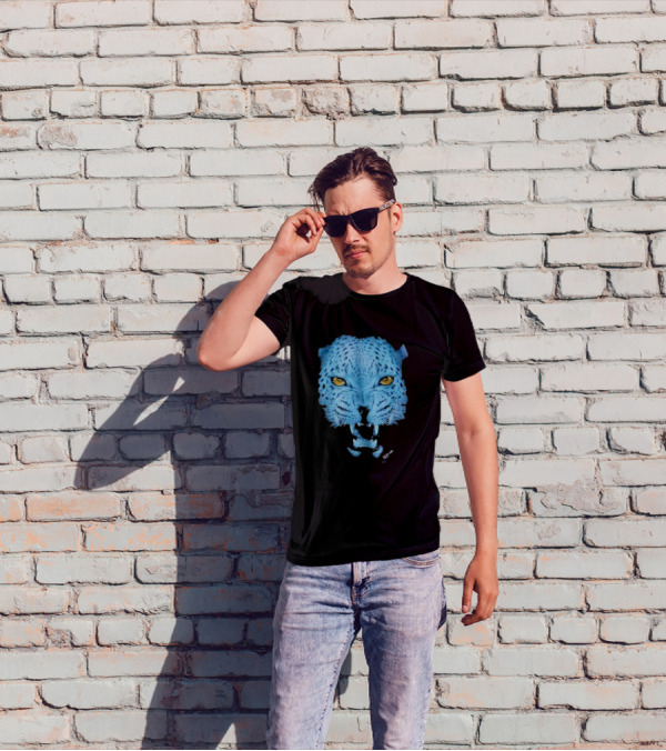 Over Blue Leopard Head With Fierce Yellow Eyes T-Shirt