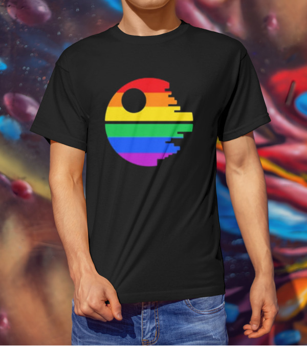 Rainbow Death Star Icon With Multicolor Stripes T-Shirt