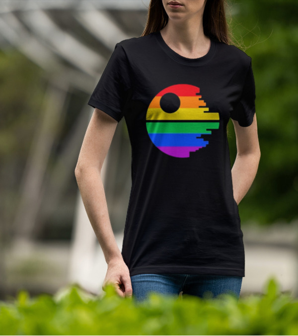 Rainbow Death Star Icon With Multicolor Stripes T-Shirt