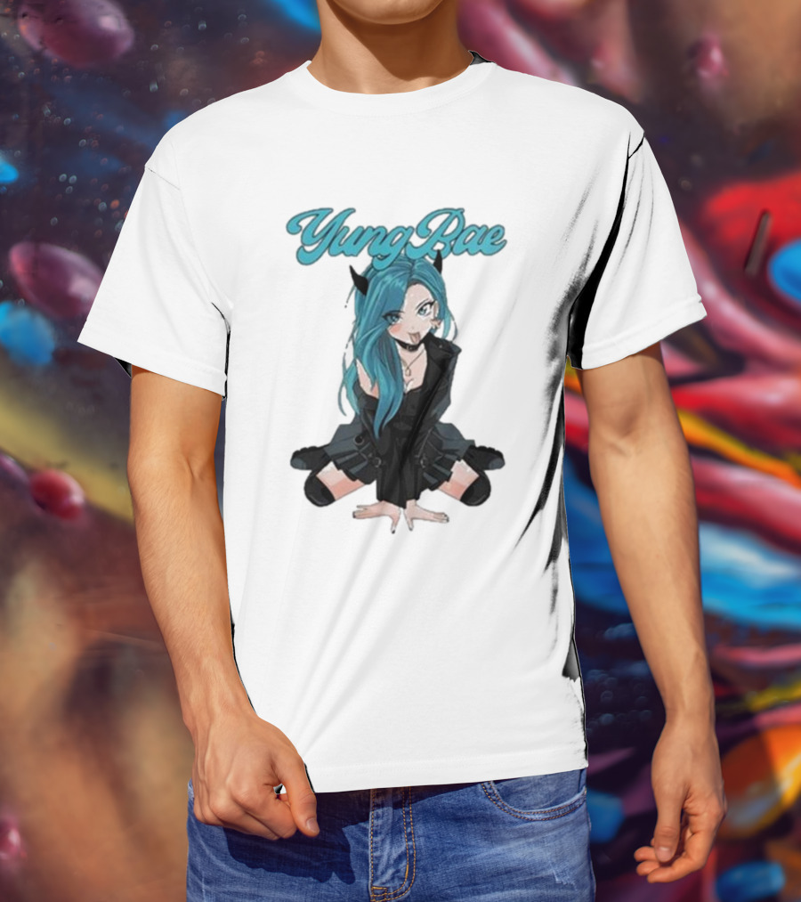 Yung Rae Blue-Haired Goth Anime Girl T-Shirt
