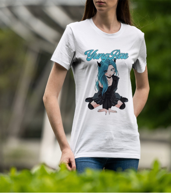 Yung Rae Blue-Haired Goth Anime Girl T-Shirt