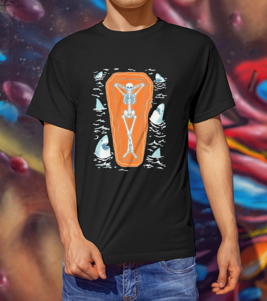 Brain Freeze Press Daydreamer Relaxing Skeleton Coffin Sharks T-Shirt