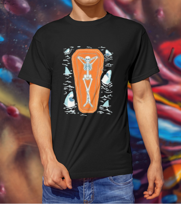 Brain Freeze Press Daydreamer Relaxing Skeleton Coffin Sharks T-Shirt
