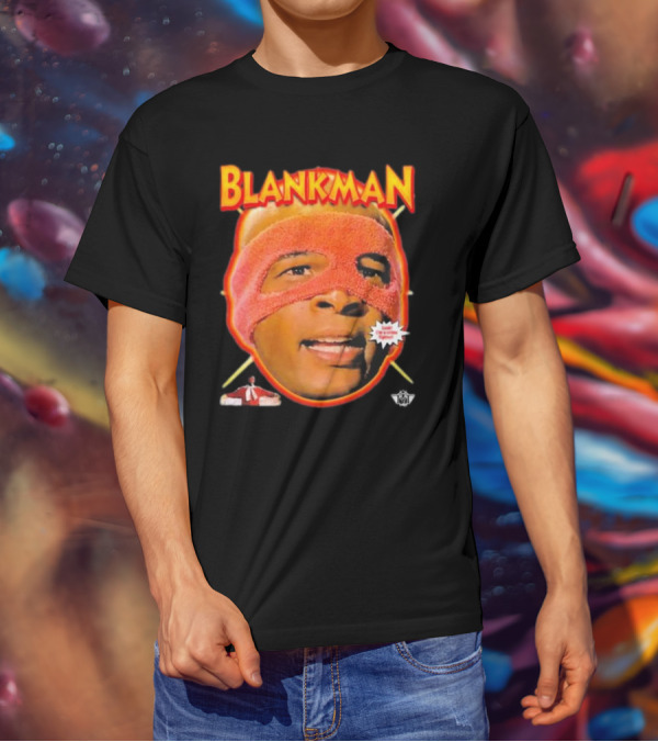 Blankman Heroic Arrival To Save Your Butt With Iconic Masked Superhero Image T-Shirt