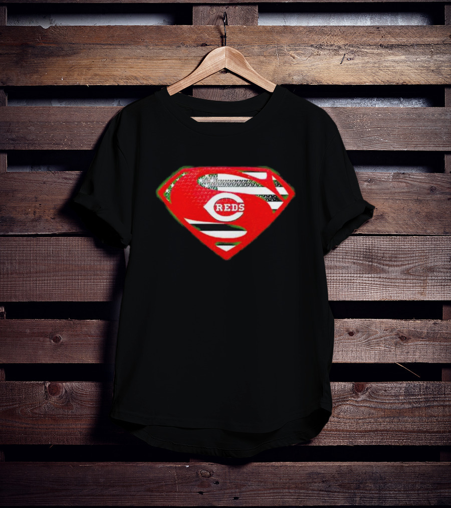 Cincinnati Reds Superman Shield USA Flag T-Shirt