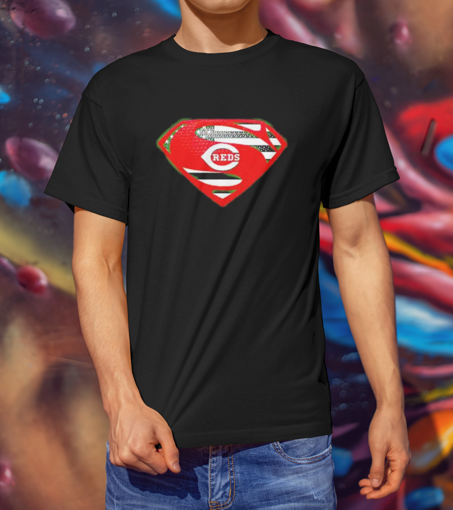 Cincinnati Reds Superman Shield USA Flag T-Shirt