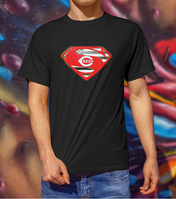 Cincinnati Reds Superman Shield USA Flag T-Shirt