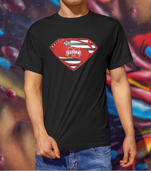 Usa Flag Mississippi State Bulldogs Superman Shield T-Shirt