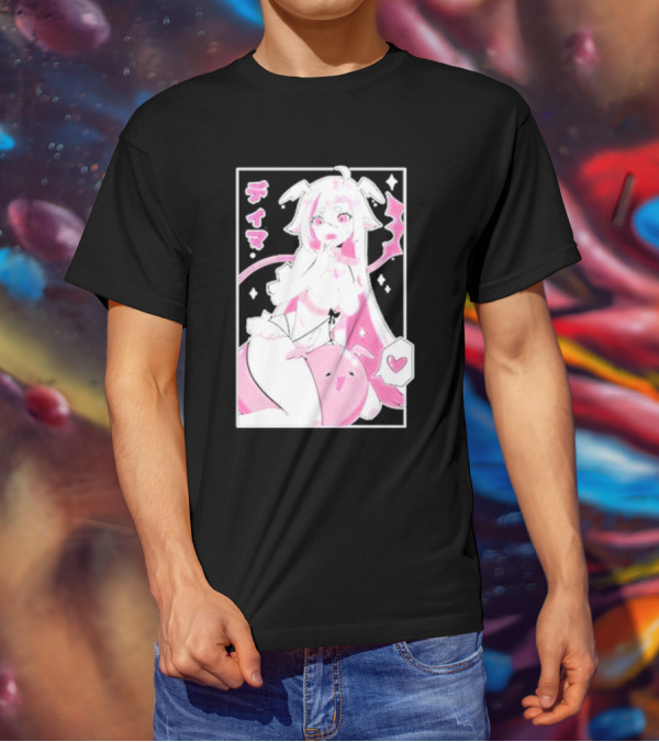 Uwumarket Dimatheduchess Thigh Love Pink Anime Character With Heart And Japanese Text T-Shirt