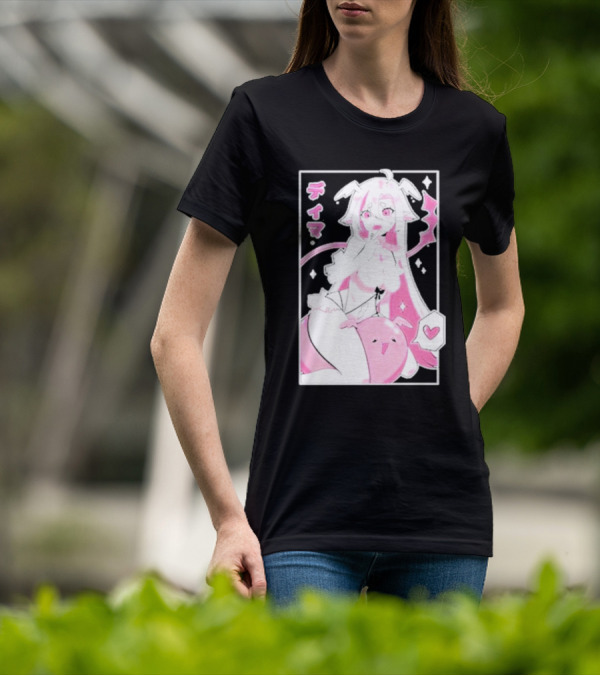 Uwumarket Dimatheduchess Thigh Love Pink Anime Character With Heart And Japanese Text T-Shirt