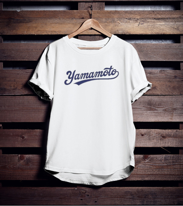 Yoshinobu Yamamoto Yamamoto Blue Script Font T-Shirt