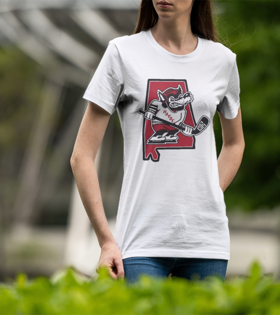 Havoc Retro Wolf Hockey Red Alabama Outline T-Shirt