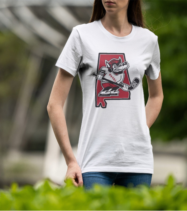 Havoc Retro Wolf Hockey Red Alabama Outline T-Shirt